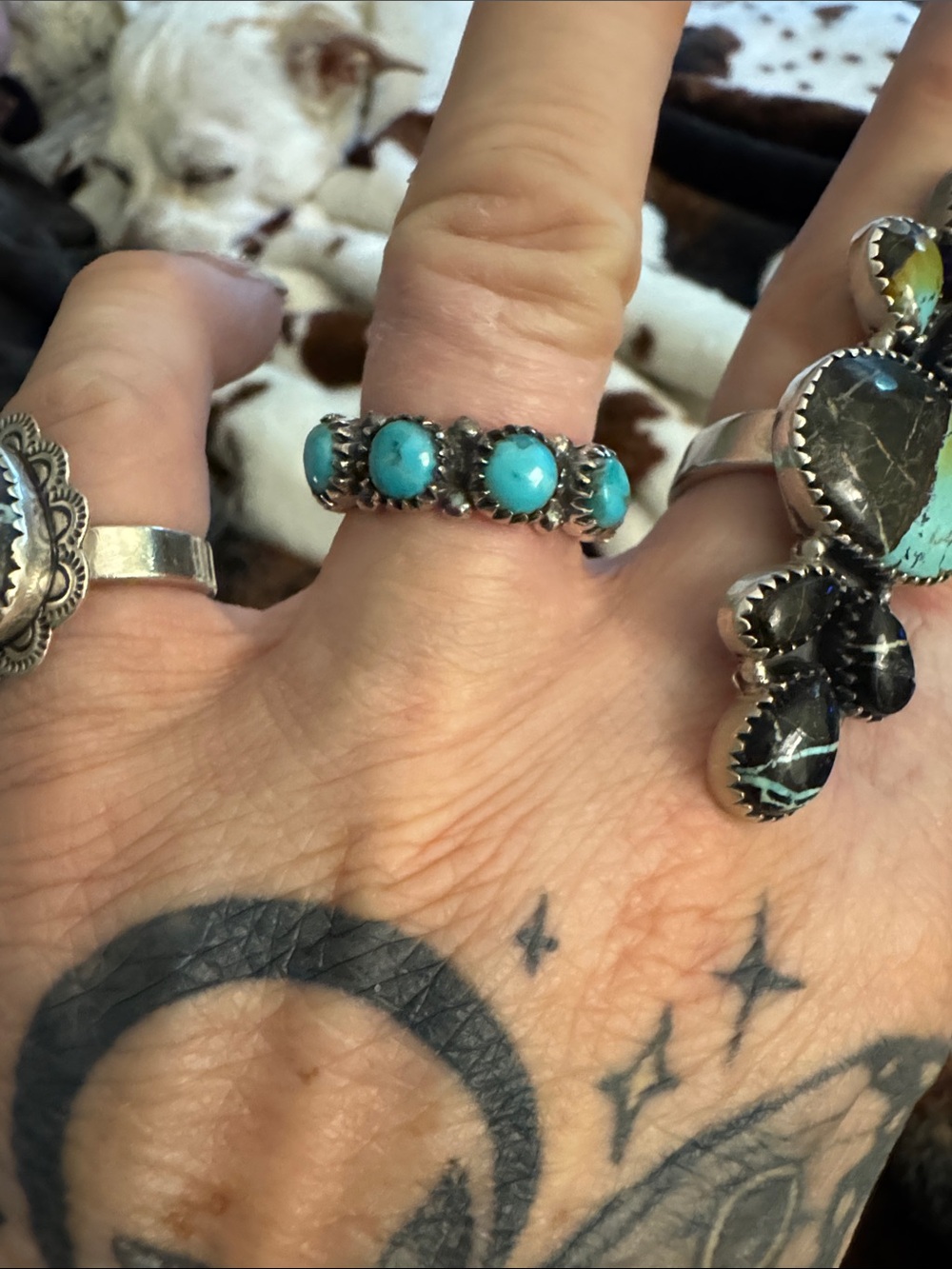 Sterling Silver Five-Stone Turquoise Band Ring - Blue Turquoise